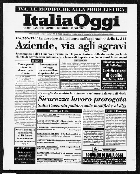 Italia oggi : quotidiano di economia finanza e politica